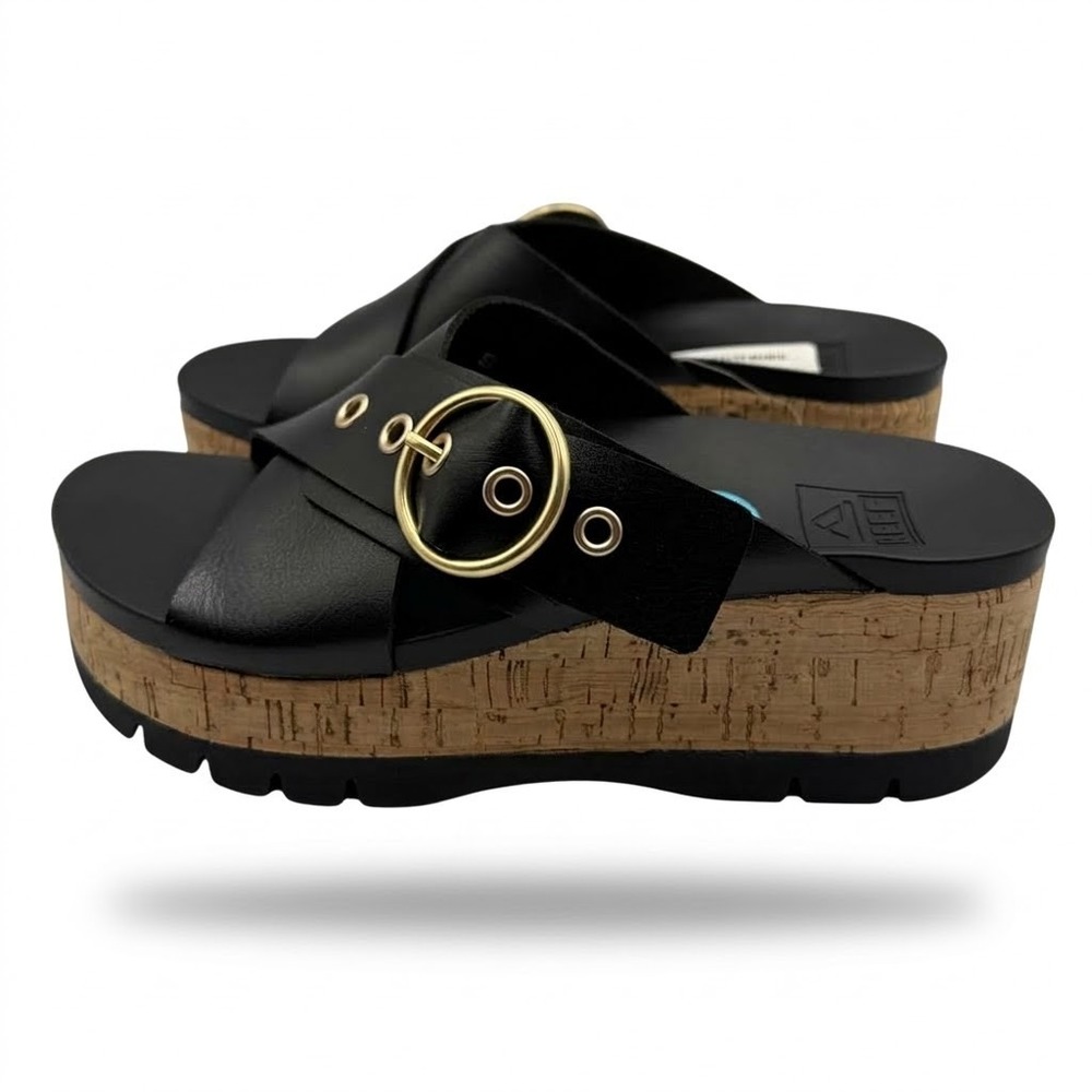 Reef Vista Higher Gia Sandal Women 6 Black NEW Platform Cork Buckle CJ7133 - Picture 5 of 12